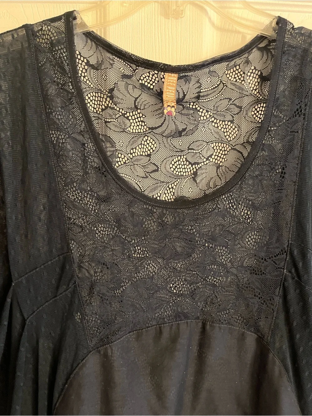 Free People Navy Floral Sheer Lace Top